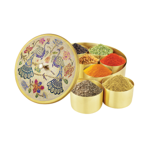 Drvedic Brass Masala Dabba (Hand Printed Carving)